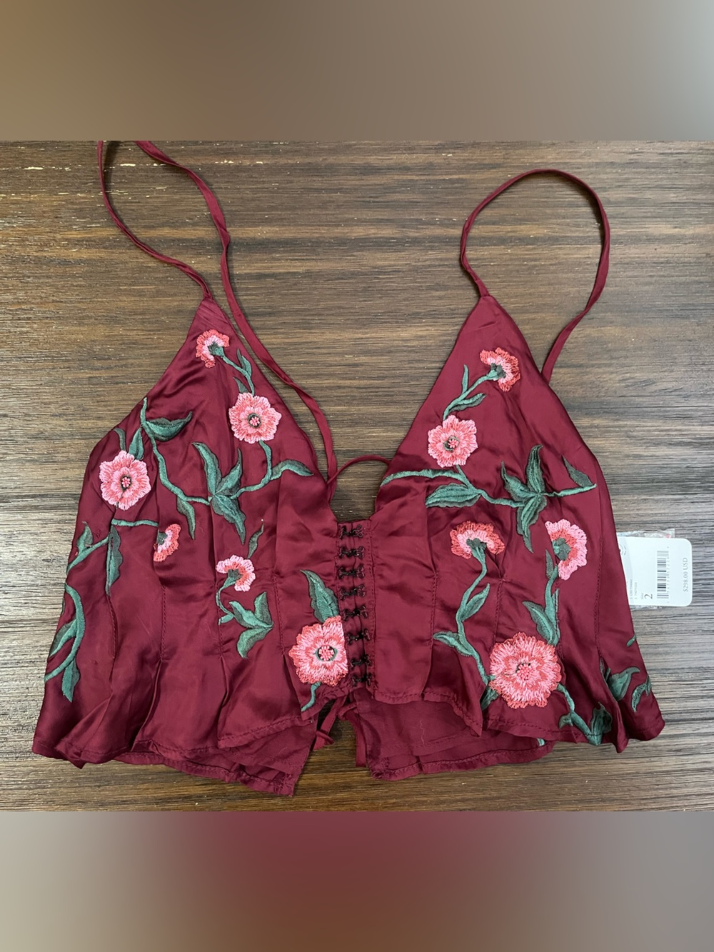 Free People Anna Sui Burgundy Embroidered Crop Top